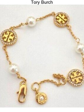 Tory Burch Miller Pearl Logo Bracelet